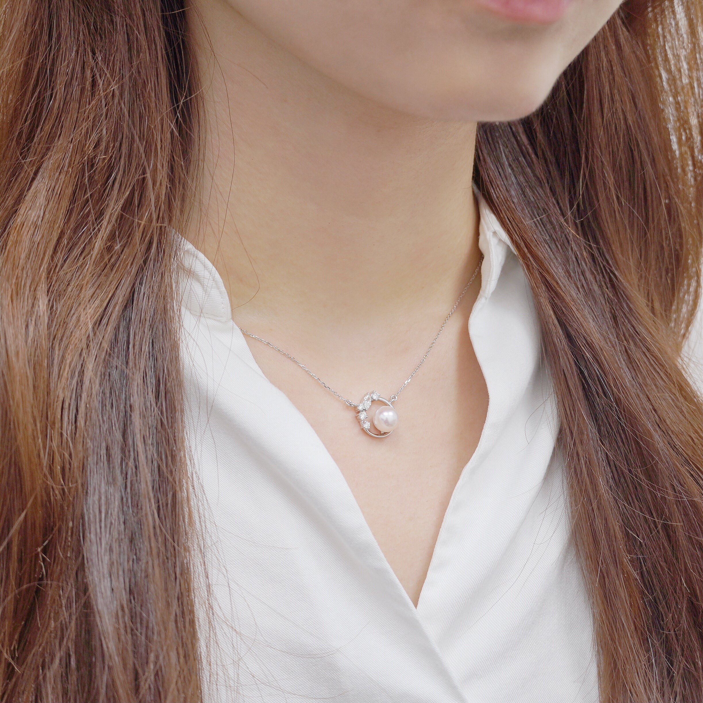 Akoya珍珠環鑽項鏈 Aureola Akoya Pearl Diamond Necklace