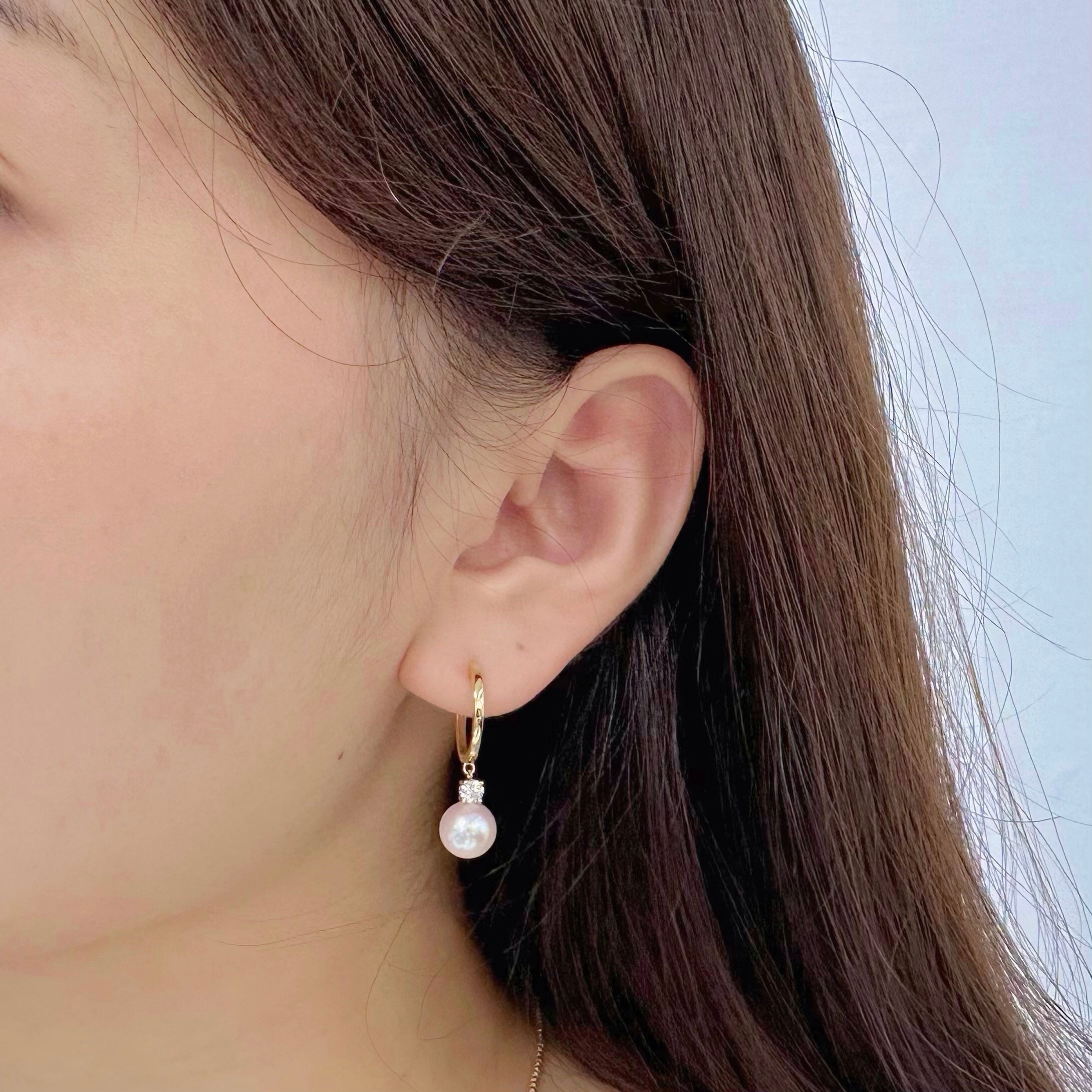 Akoya珍珠單鑽耳環 Akoya Pearl Diamond Drop Earrings