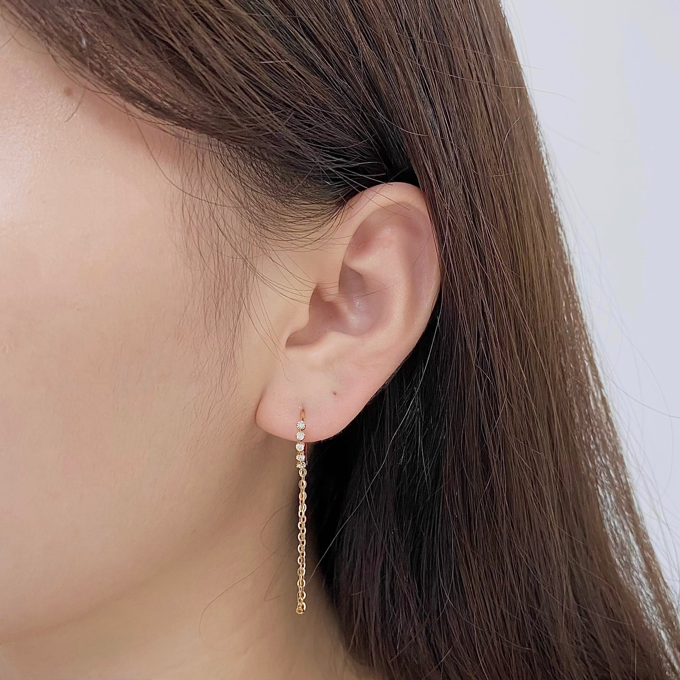 帶鏈鑽石耳環 Chained Diamond Drop Earrings