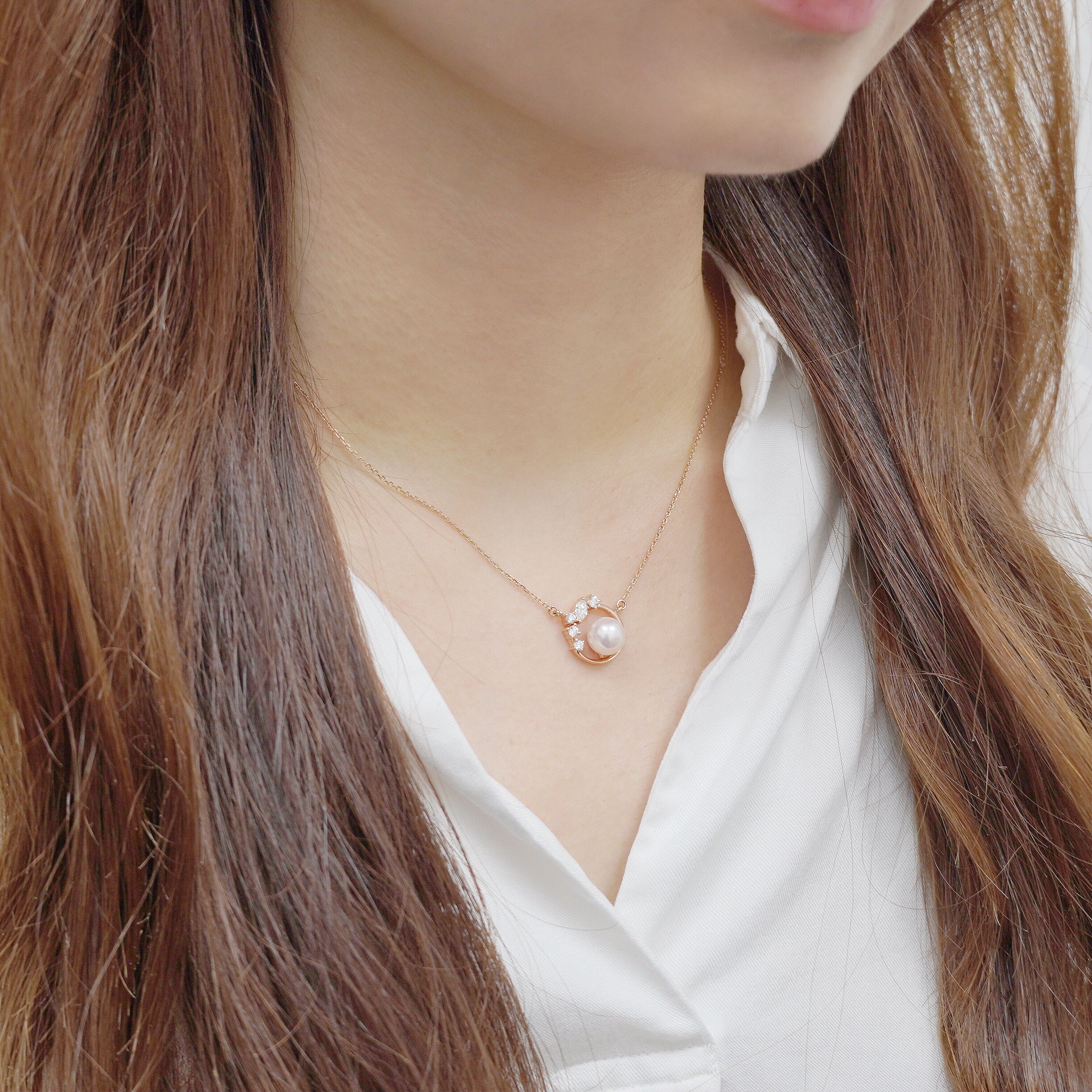 Akoya珍珠環鑽項鏈 Aureola Akoya Pearl Diamond Necklace