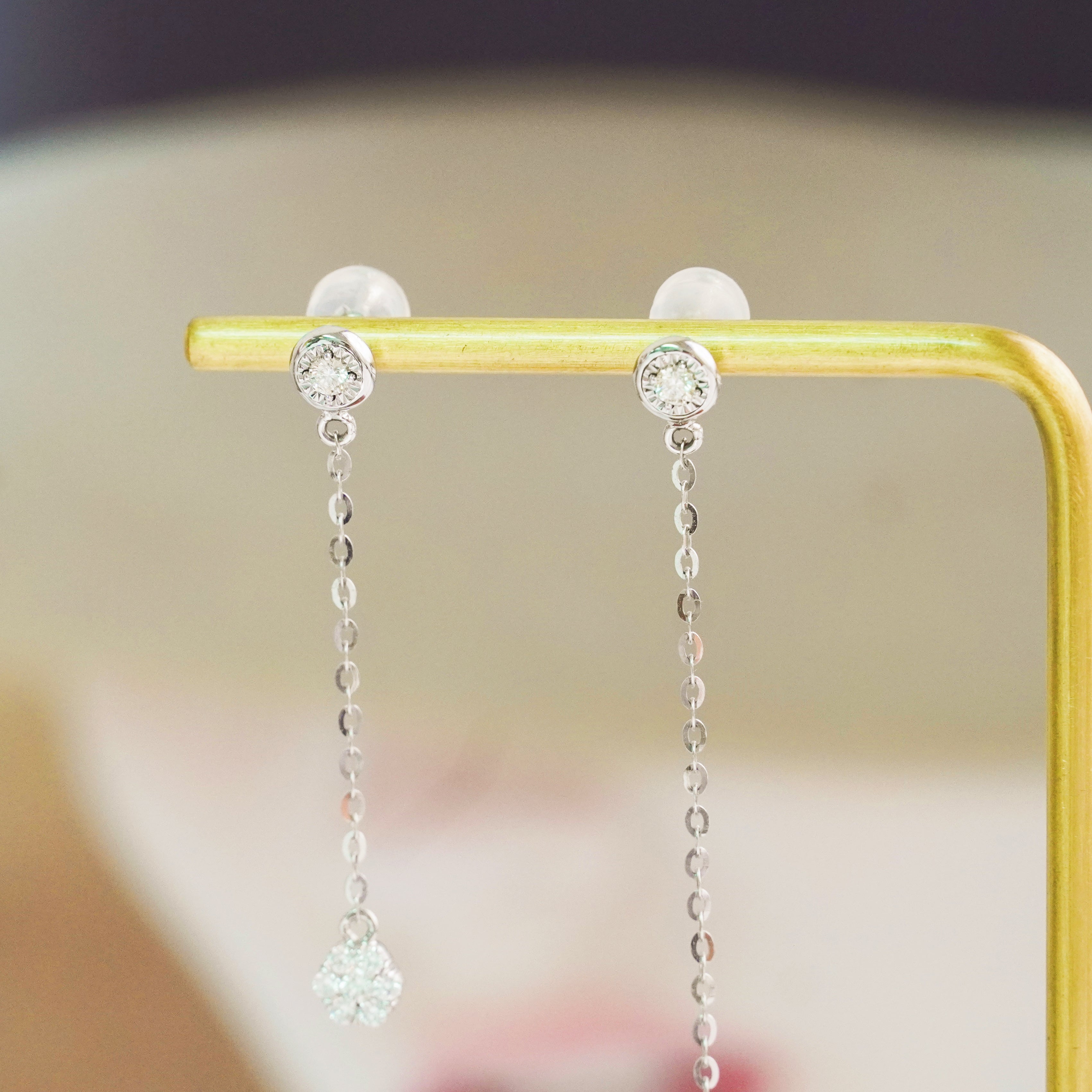 泡泡鑽石吊墜耳環 Lopsided Bezel Diamond Drop Earrings