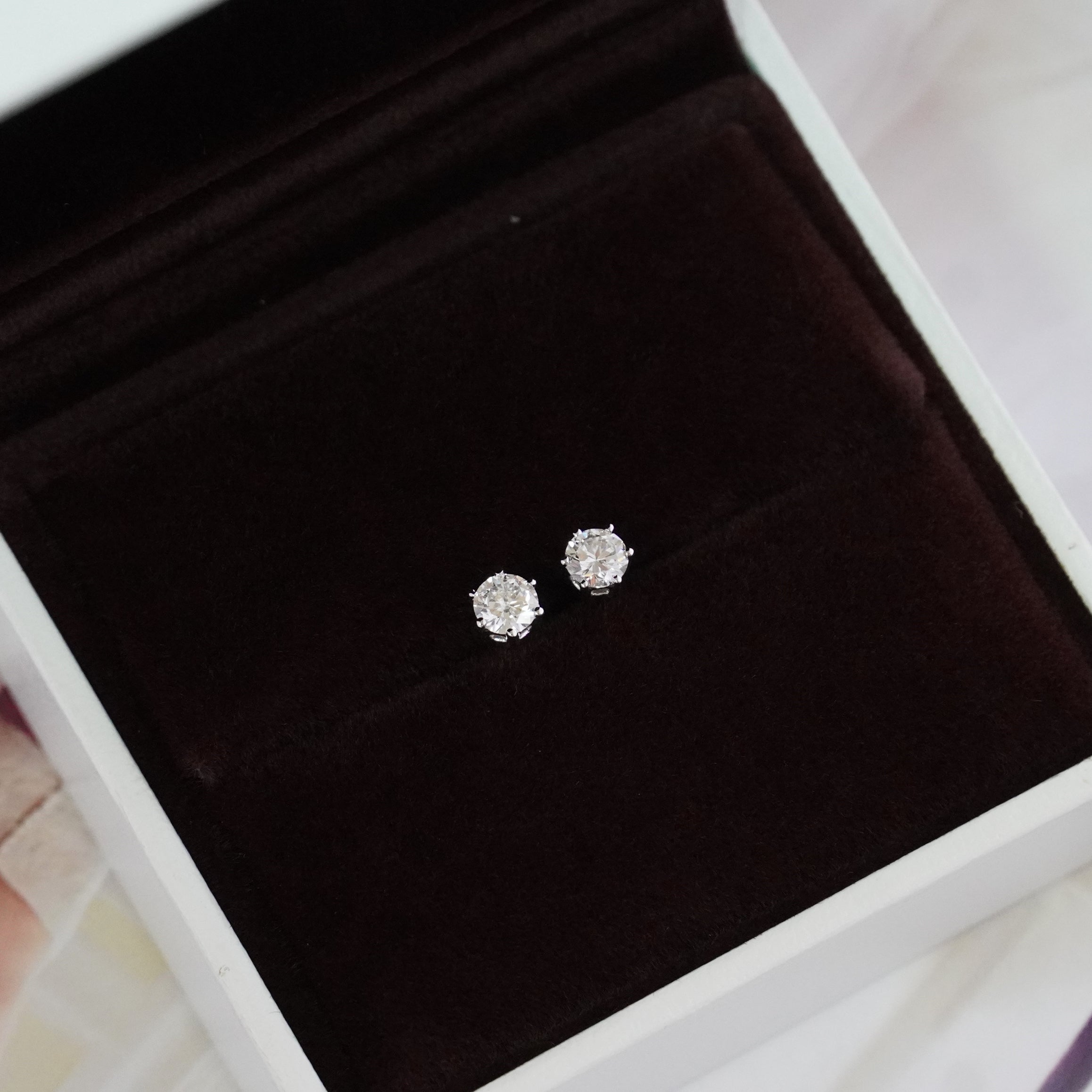 六爪單鑽耳環 Six Prong Solitaire Diamond Stud Earrings