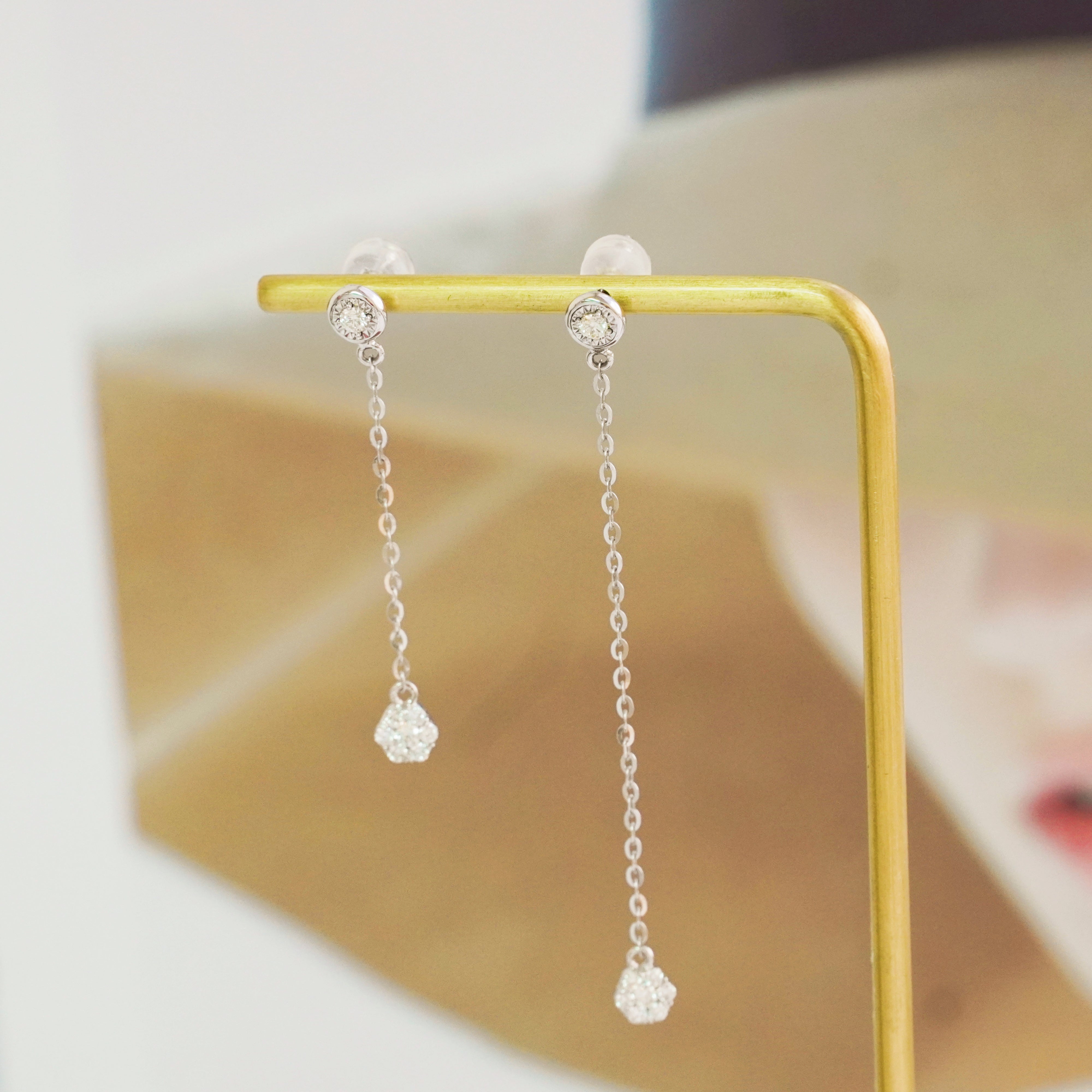 泡泡鑽石吊墜耳環 Lopsided Bezel Diamond Drop Earrings